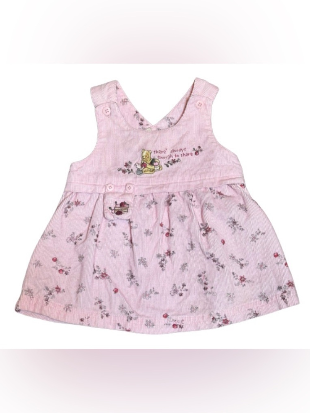 Vintage Classic Pooh Pink Corduroy Dress Jumper Floral Baby Girl 3 Months Disney
